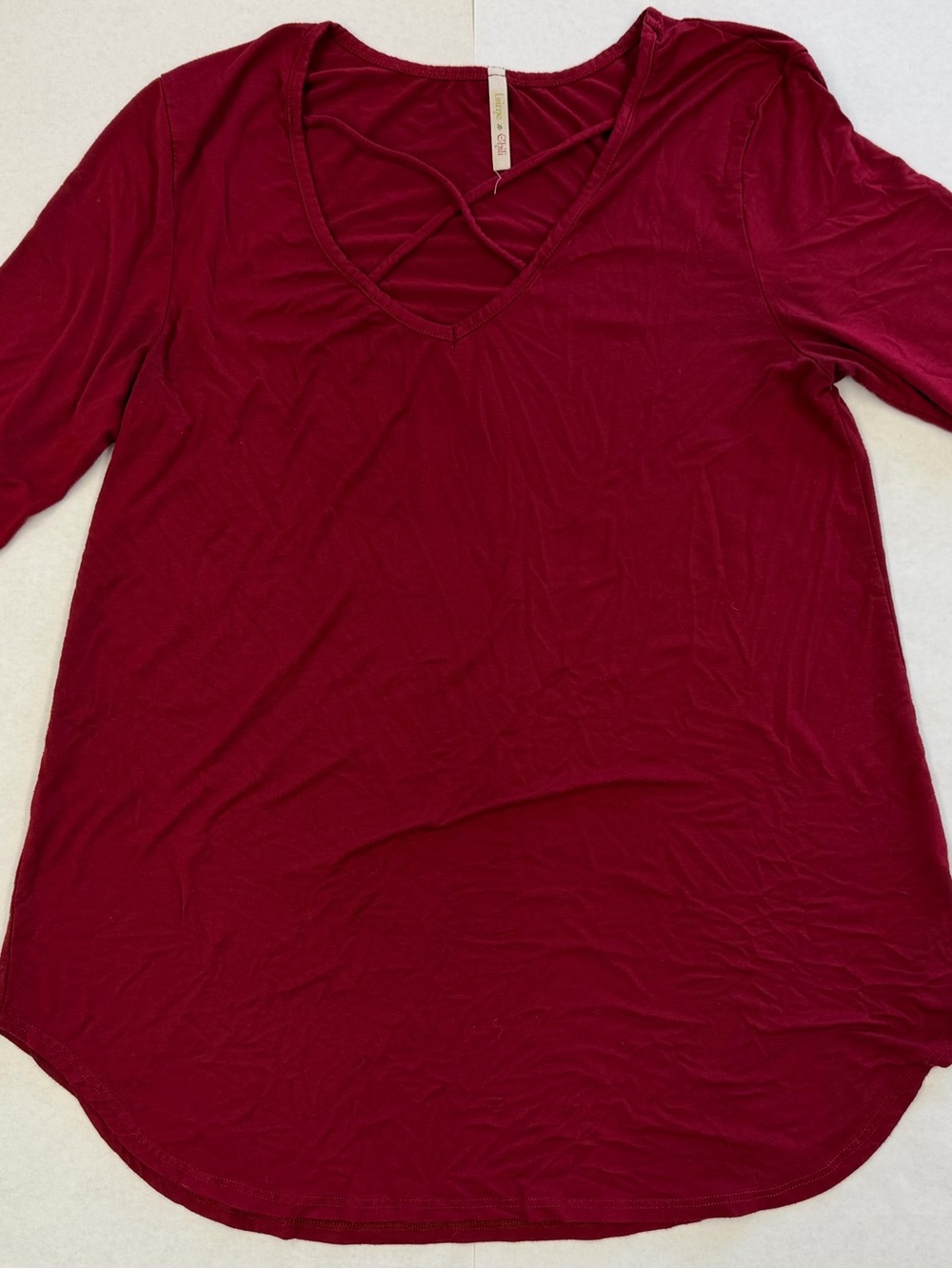 V-Neck Crisscross Long Sleeve Top in Burgundy